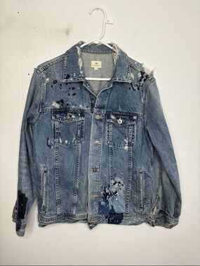 AG Jean Jacket Womens Medium Distressed Paint Splatter Hipster Streetcore